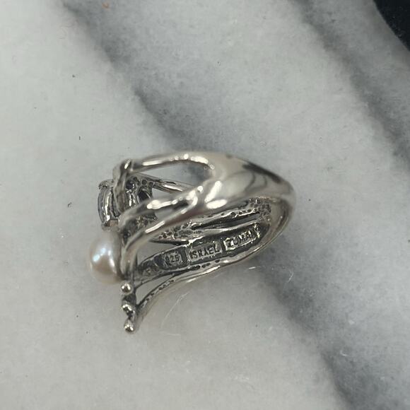NWOT sterling silver real pearl cubic zirconia ring Size 8 - Picture 3 of 5